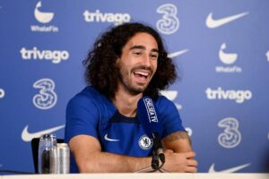Marc Cucurella during a Chelsea match, symbolizing his revival and importance under Enzo Maresca amid contract renewal talks.